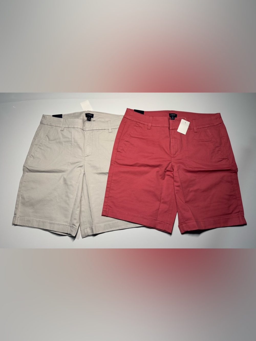 NWT J.CREW Bermuda 9" Shorts Light red And Beige  Pair Size 8, Lot Of 2